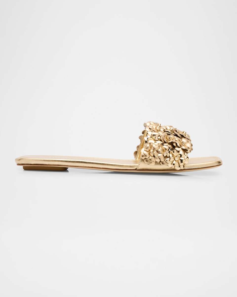 Meadow Metallic Leather Flower Slides